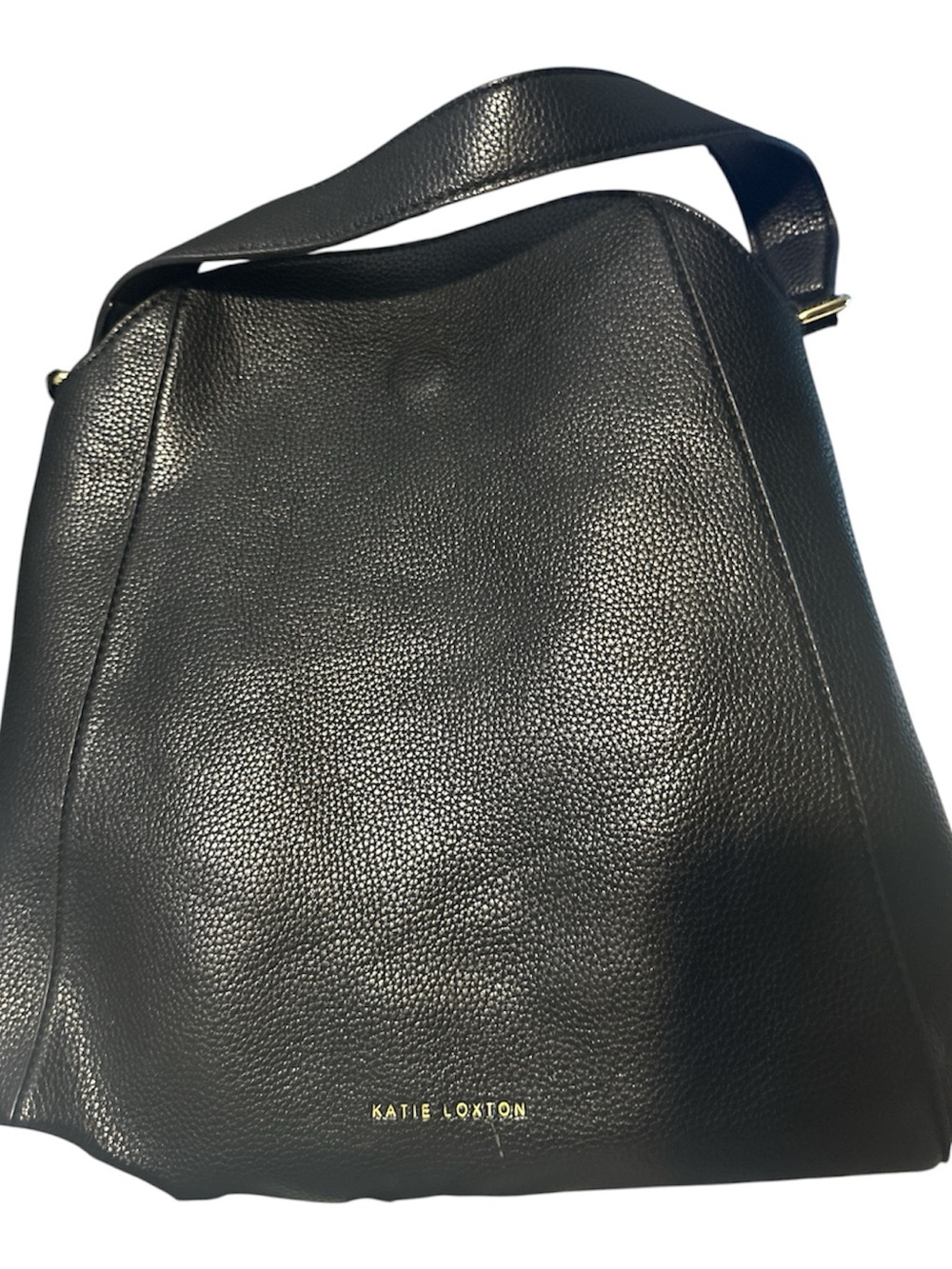 Katie Loxton Black Pebble Leather Shoulder Bag gold accents new condition
